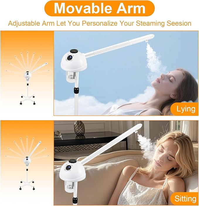 Professional Facial Steamer, Vaporizador Facial with Mist Adjustable & Timer, Ionic Steam Intensity Adjustable & Movable Arm, Preheating Esthetician Steamer, Home Beauty Salon SPA