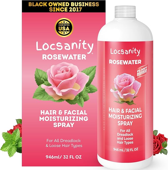 Locsanity Pure Rosewater Hair and Facial Spray – Jumbo Size Hydrating Face Mist to Soothe, Refresh, and Rejuvenate Skin, Reduce Oil and Buildup (32oz)