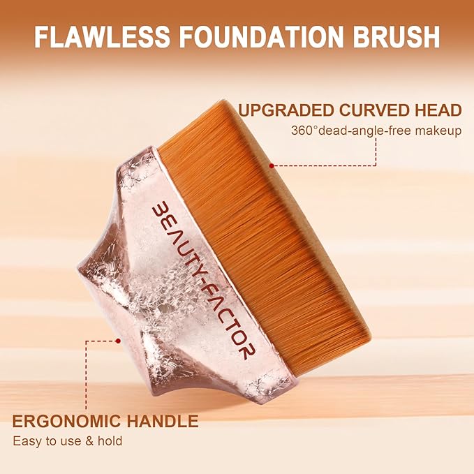 Flat Top Foundation Makeup Brush - Hexagon Kabuki Powder Make Up Brushes Soft and Dense Bristles with Protective Case for Liquid, Blending, Body, Self-tanner, Cream, Buffing (Pink)