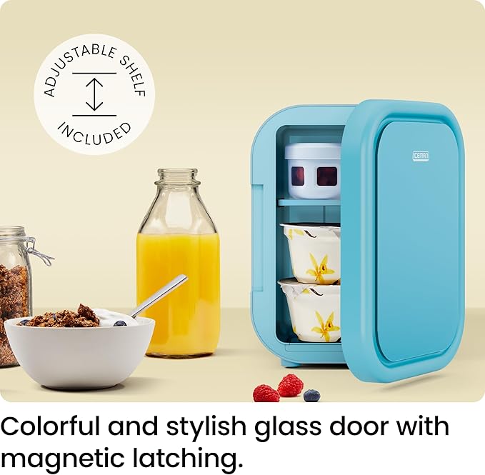 Iceman Portable Mini Fridge – Fits 6 x 12 oz Cans, Cooler and Heater Mini Fridge for Bedroom, Car, Office, Dorm and Skincare, AC/DC Car Plug-Compatible - Blue