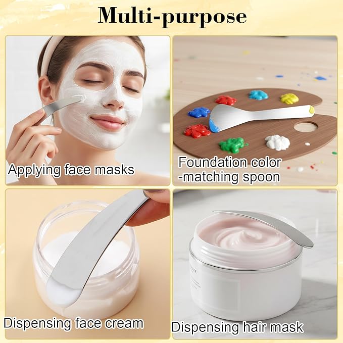 6PCS Mini Metal Face Mask Spatula, Stainless Steel Skincare Spatula, Reusable Cosmetic Spatulas for Blending and Sampling Plant Masks, Skin Care Creams, Eye Cream, Essences (2 Styles)