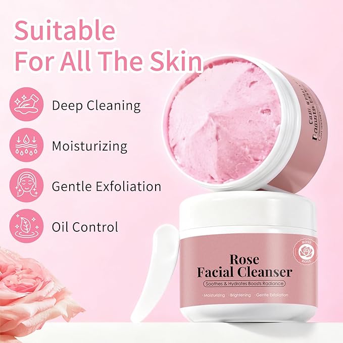 Rose Rice Mochi Face Cleanser Wash Cream,Moisturizing,Deep-Cleansing,Oil Control,Makeup Cleansing Balm for Women for All Skin Types（5.29oz）