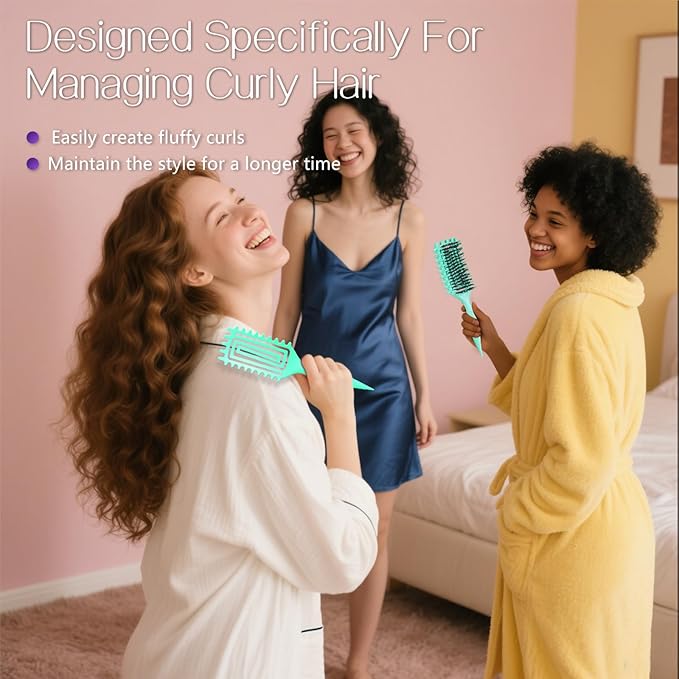 Curly Hair Brush,2025 Curl Defining Brush Vented Hair Brush for Effortlessly Defined Curls,Waves & Coils,Wet & Dry Hair,Reduces Frizz(Green）