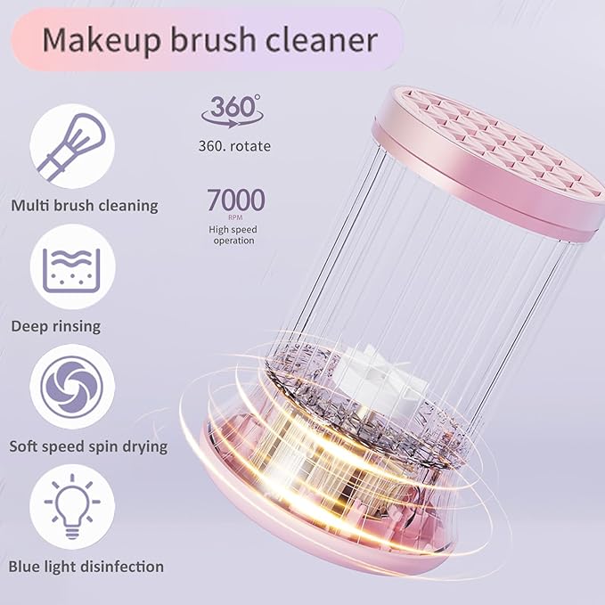 Makeup Brush Cleaner Machine, 2 in 1 Electric Makeup Brush Cleanser, Automatic Spinning Make Up Brush Cleaner Tools for Makeup Brush and Sponges for Women(Rechargeable）