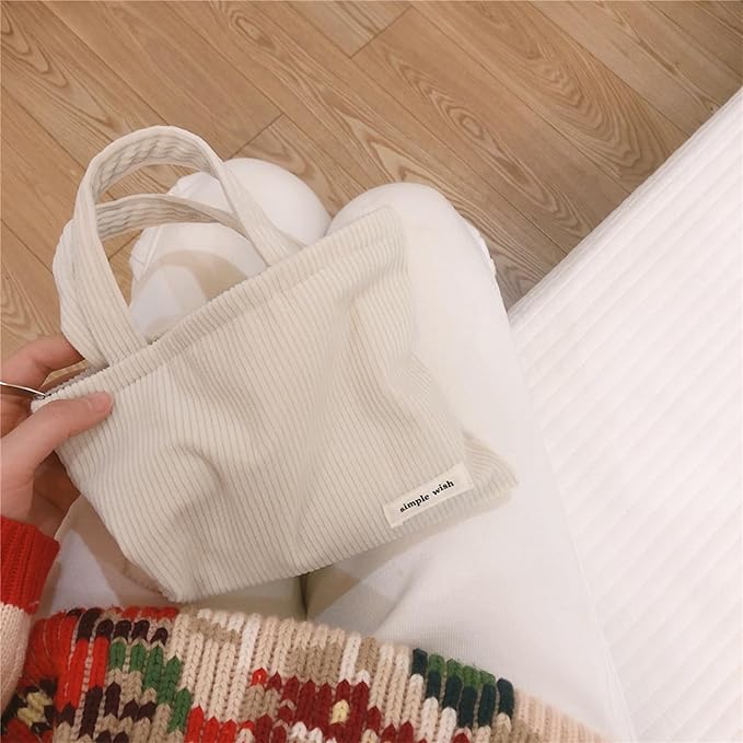 Wudygirl Makeup Bag Travel Small Cosmetic Tote Bag for Women Small Makeup Pouch with Handle Zipper Cosmetic Pouch Handbag Aesthetic (Beige)