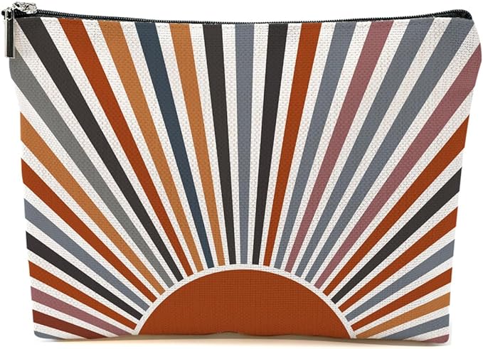 Sun Sunrise Sunshine Makeup Bag, Boho Abstract Cosmetic Bags, Retro Makeup Bag Zipper Pouch Gifts for Women Sisters Friends, Ideal Travel Toiletry Organizer Birthdays Gifts for Boho Lovers Women