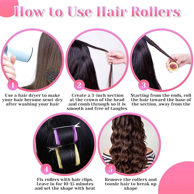 Self Grip Hair Rollers Curlers Set 36Pcs, Hair Roller Sets 4 Sizes (Jumbo, Large, Medium, Small) with Clips and Comb for Long Medium Short Thick Fine Thin Hair Volume