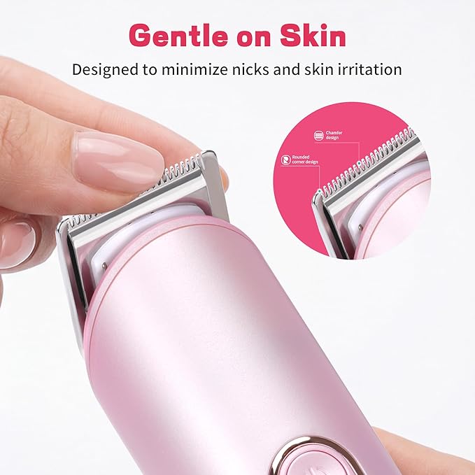 PRITECH Hair Trimmer for Women - Rechargeable Bikini Trimmer for Women Pubic Hair, Wet&Dry Use, Pain-Free Electric Razor&Shaver with Standing Recharge Dock, Ideal Gift, Pink Blue
