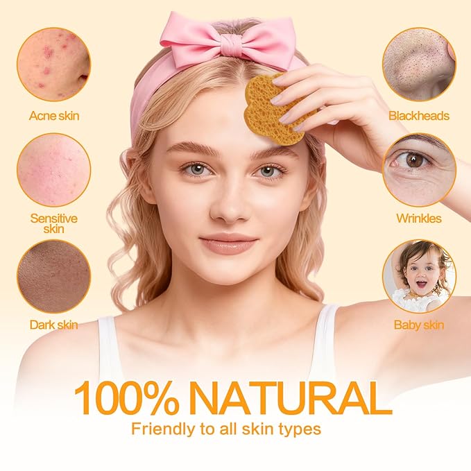 100-Count Facial Sponges Compressed Facial Sponges Natural Facial Cleansing Sponges Pads Cute Flower Shape Exfoliating Sponges for Cleansing Reusable,Best Makeup Gift, Deep Yellow