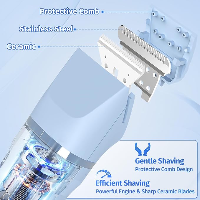 Bikini Trimmer for Women,5-in-1 Electric Razors for Women,IPX7 Waterproof Trimmer with 5 Replaceable Blade Heads（Blue）