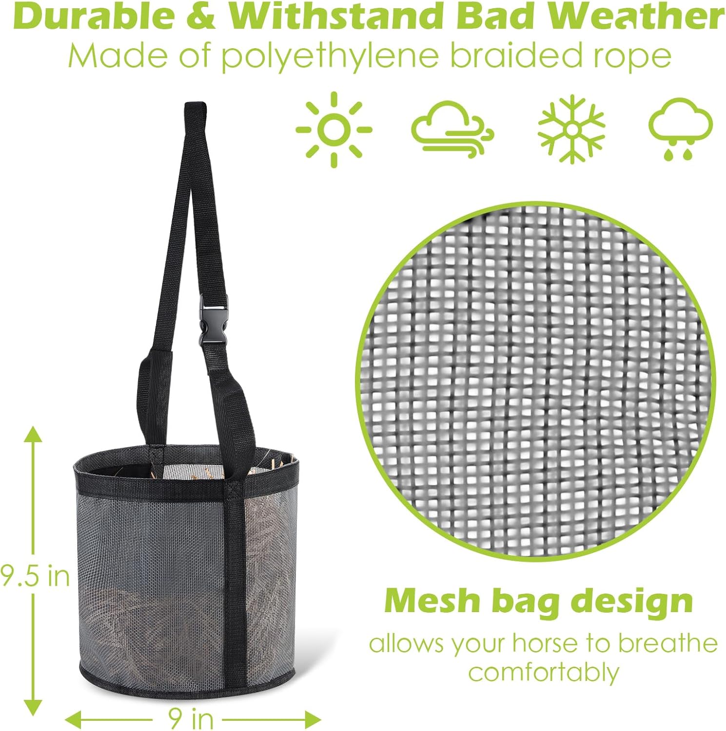 2 Pcs Horses Feed Horse Bag for Grain Hay Bags Heavy Duty Mesh Horse Feeder with Adjustable Strap Comfort Neck Pad Nose Pad and Waterproof Bottom Muzzle(Gray)