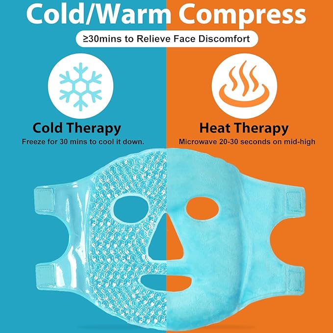 BeeVines Ice Face Mask, Cooling Gel Pack for Puffy Eyes, Cold & Hot Reusable Compress, Frozen Eye Packs Masks for Women for Dark Circles, Puffiness & Allergies (One Pack Blue)
