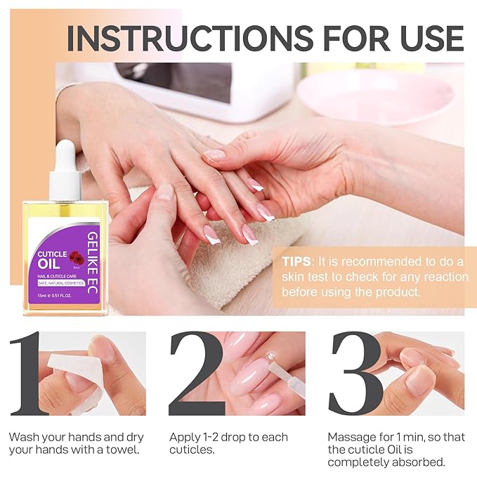 Nail Repair Oil for Moisturize Cuticle - Gelike EC Easy and Quick Absorb Salon Care Treatment - Natural Rose Smells for Women and Men Dry Damaged Thin Nails 15ML LARGE CAPACITY