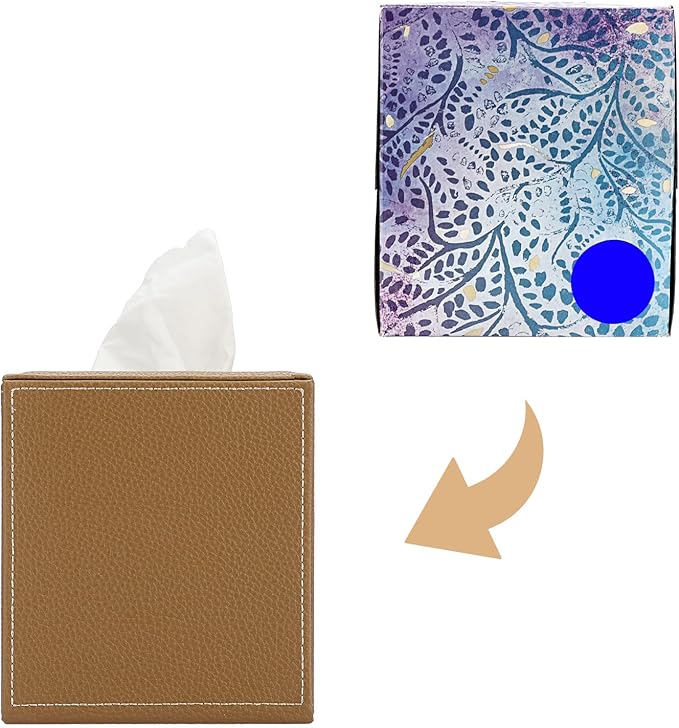 Sumnacon Square Leather Tissue Box Cover - Stylish Cube Tissue Box Holder with Magnetic Bottom, Decorative PU Tissue Box for Vanity Dresser Night Stand Table Countertop Home Office Car, Camel