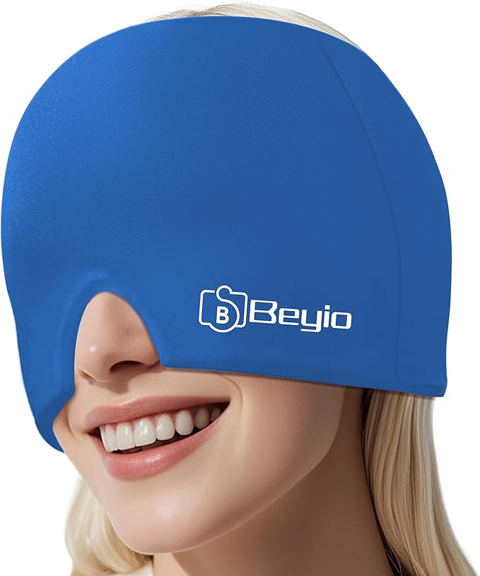 Migraine Relief Cap, All Around Gel Covered Reusable Headache Relief Cap, Black Migraine Cap for Headache Relief, Puffy Eyes (Dark Blue)