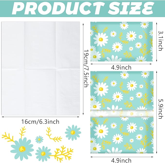 Geyee 50 Packs Tissue Travel Size Facial Paper Napkins Travel Packs Disposable Pocket Tissues for Wedding Guest Traveling School Purse Home Supplies, 500 Sheets 3 Ply(Daisy)