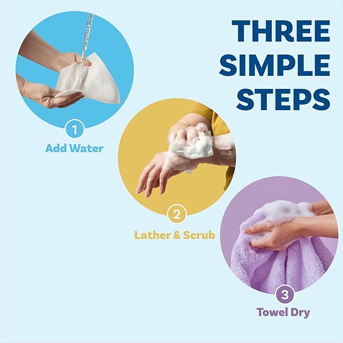 Scrubzz Disposable No Rinse Bathing Wipes - All-in-1 Single Use Shower Wipes, Simply Dampen, Lather, and Dry Without Shampoo or Rinsing (Unscented, 3-Pack)