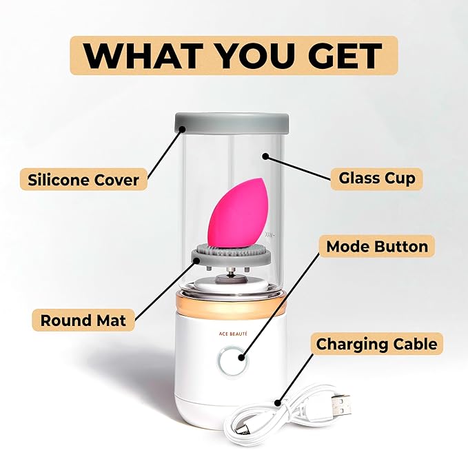 Ace Beauté Premium Electric Makeup Brush Cleaner Machine, Automatic Sponge and Make Up Brush Cleaner, Rechargeable and Efficient Deep Cleaning Tool for Beauty Enthusiasts and Professionals