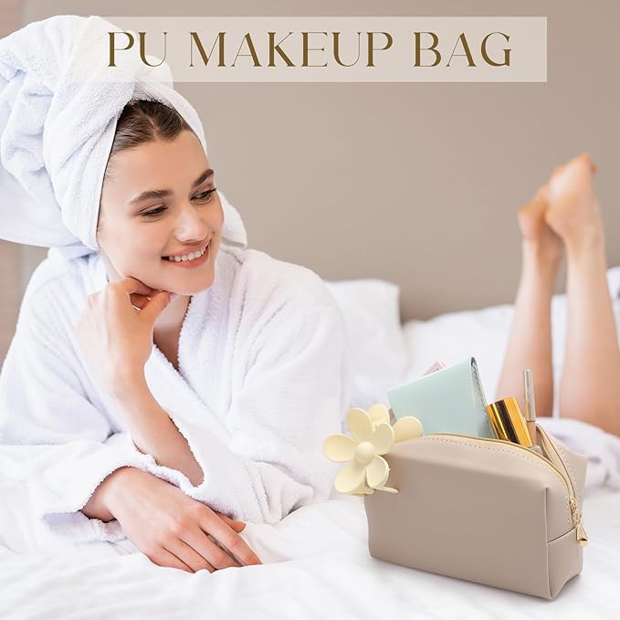 Kigeli 15 Pcs Aesthetic Makeup Bags PU Leather Cosmetic Pouches Waterproof Plain Toiletry Bags Makeup Pouches Bulk for Women Party Gift Travel Storage Organizer(Nude Color)