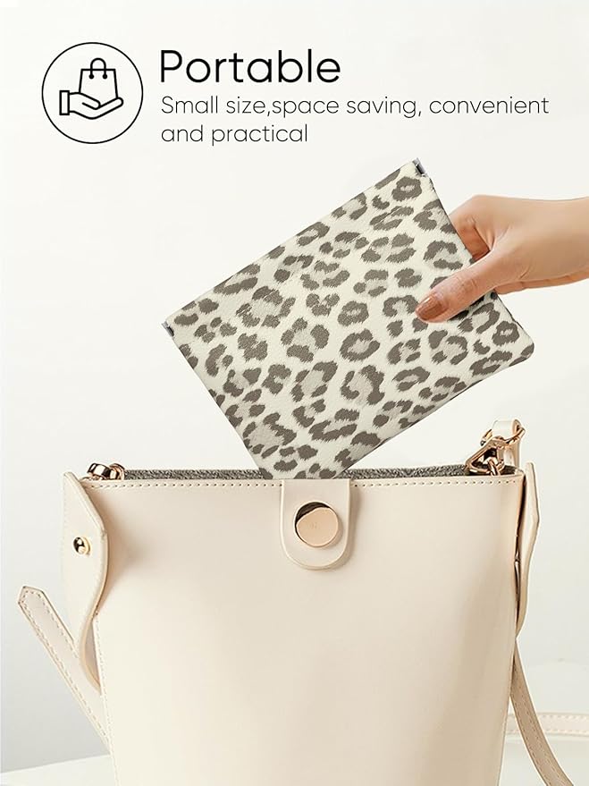 Leopard Leather Small Makeup Pouch for Women,Cosmetic Accessories,Waterproof and Portable Cosmetic Bag,Self-closing, No Zipper, Aesthetic Storage Pouch,Lipstick for Purse,Beige Brown