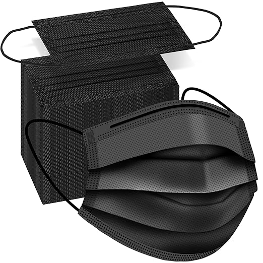 100 PCS Disposable Face Masks, Black Disposable Masks, 3 Ply Protection Face Masks