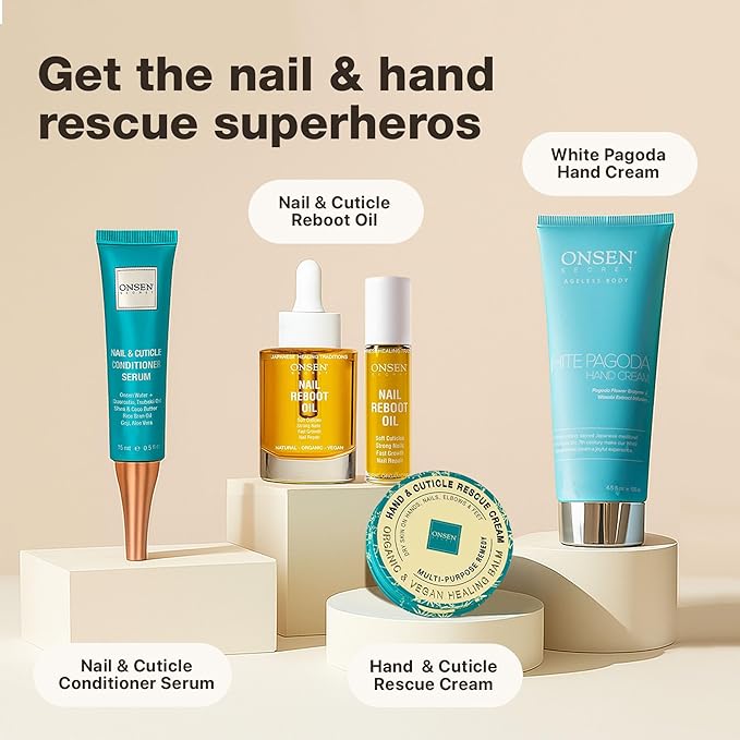 Onsen Secret Nail & Cuticle Repair Oil (10ml) - Dry Oil Formula - Japanese Tsubaki, Tea Tree & Jojoba - Strengthens Nails, Repairs Cuticles, Hydrates Skin & Hair - Natural & Vegan