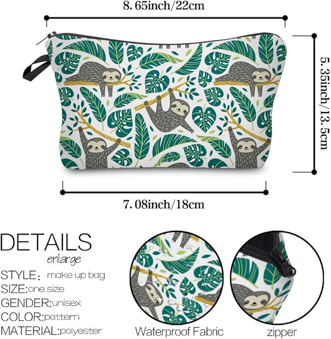 Deanfun Makeup Case Small, Cosmetic Zipper Bag Waterproof for Purse Mini, Women Cute Traveling Accessories Pouch for Ladies Thanksgiving Sloth D2-51476