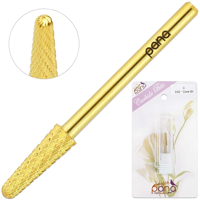 USA PANA Professional 3/32" Shank Size - Cone Shape Carbide Bit - Nail Drill Bit for Manicure Pedicure Tools Dremel Machine - Gold, Silver (Coarse, Gold)