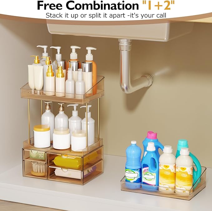 SNSLXH 4 Drawers Makeup Organizer - 4 Tier Makeup Storage, Cosmetics Organiser, Ideal for Cosmetic, with Drawers for Countertop, Bathroom, Office Supplies, Dresser Transparent Clear