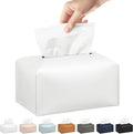 Long Tissue Box Cover, PU Leather Tissue Holder Rectangle, Facial Paper Organizer, Modern Dispenser for Bathroom, Kitchen, Home, Office, Tabletop (1, White, Tall)