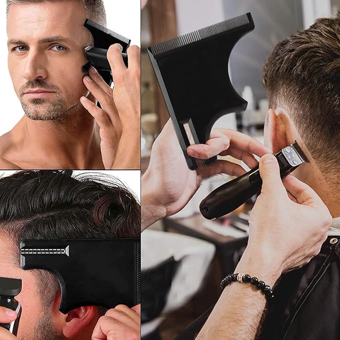 Vtrem Men's Beard Shaping Tools: 4-Pcs Black Hair Styling Template Kit Hairline Neckline Template Guide Tools for Men Beard Goatee Grooming and Trimming Kit