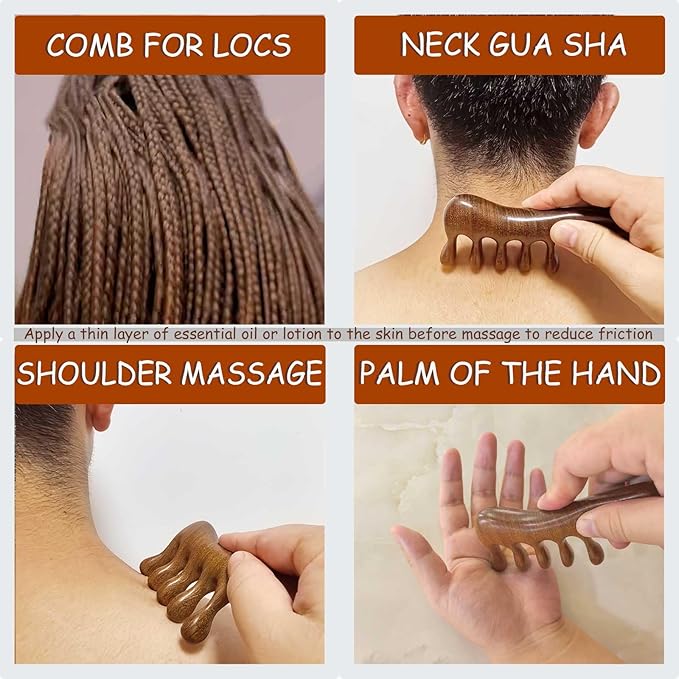 Loc Comb, Loc Comb for Sisterlocks, Wooden Scalp Massager for Scalp Gua Sha - Sandalwood