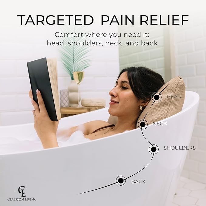 Luxury Bath Pillow for Tub - Thick and Comfortable Bathtub Pillow Support for Head and Neck and Back - Washable Quick-Drying Bath Pillows - Bath Cushion for Home Spa - Fits Any Bathtub - Sand