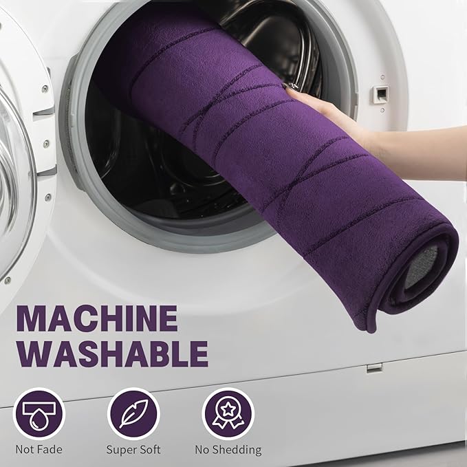 YIHOUSE Memory Foam Purple Bathroom Rug Sets 5 Piece, Ultra Absorbent Bath Mat for Bathroom - Non-Slip Machine Washable & Dry Quickly, 5 Piece Bathroom Mat Set, Purple