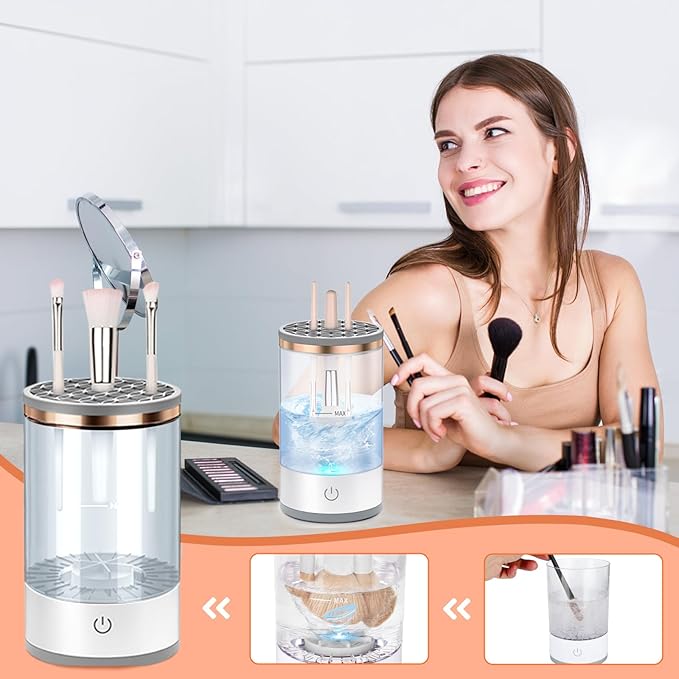 MOODTALK Multi-Function Electric Makeup Brush Cleaner - Automatic, Energy Saving Makeup Brush Cleaner and Dryer, Makeup Brush Cleaning Machine, X1, White