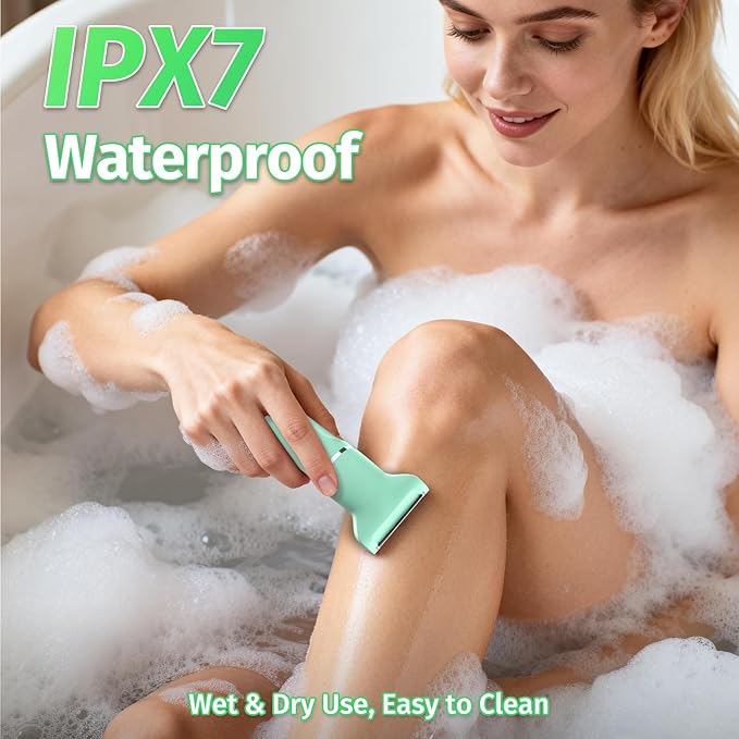 Bikini Trimmer for Women,5-in-1 Electric Razors for Women,Electric Shaver for Women's,IPX7 Waterproof Trimmer for Men Legs,with 5 Replaceable Blade Heads,USB Recharge Dock（Green）