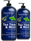 New York Biology Tea Tree Mint Body Wash for Men and Women - Moisturizing Body Wash Helps Soothe the Skin - Refreshing and Hydrating Cleanser for Body and Feet - 16.9 Fl Oz (Pack of 2)