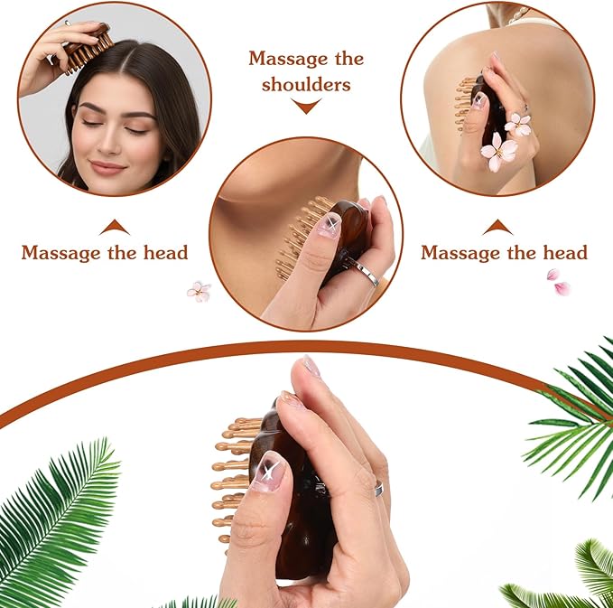 Wooden Scalp Massager - Ring Handle Scalp Massager Brush - Hair Growth Tool Portable Anti-Static Detangling Comb for Men and Women