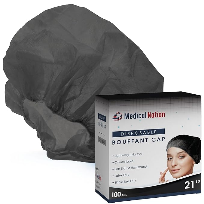 21" Hair Net Disposable Bouffant Caps |Pack of 100, Black| Hairnets, Non-Woven, Non-Pleated Hair Cover |for Medical, Lab, Nurse, Tattoo, Food Service, Hospital, Cooking- Size 21" Black