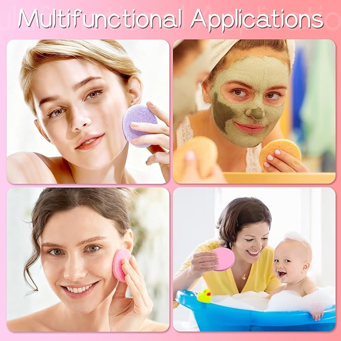 480 Count Compressed Facial Sponges, PVA Professional Makeup Removal Round Face Wash Sponges, Round Compress Face Cleaning Sponge for Cleansing Exfoliating(Yellow Purple Blue Pink)