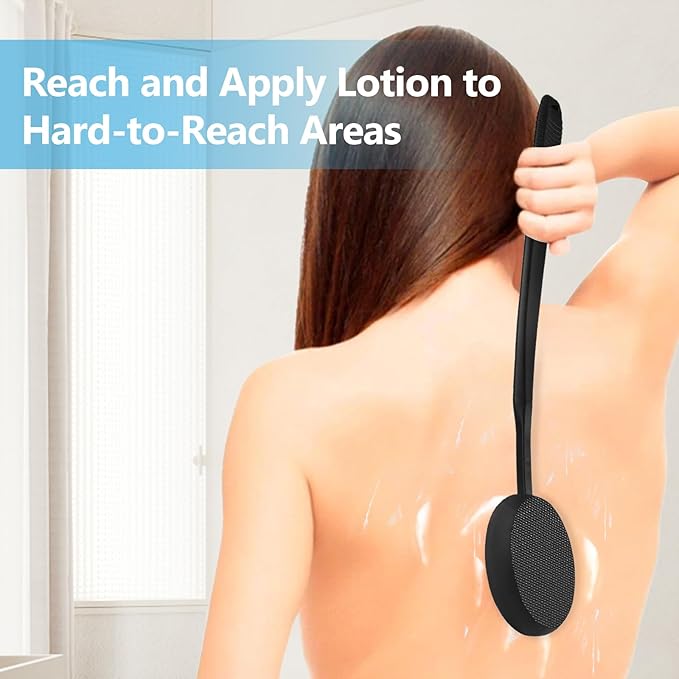 19-Inch Long Handle Lotion Applicator for Back, 3 Washable Pads, Non-Slip Design, Ideal for Sunscreen, Tanning & Moisturizers, Fits Everyone (Black)