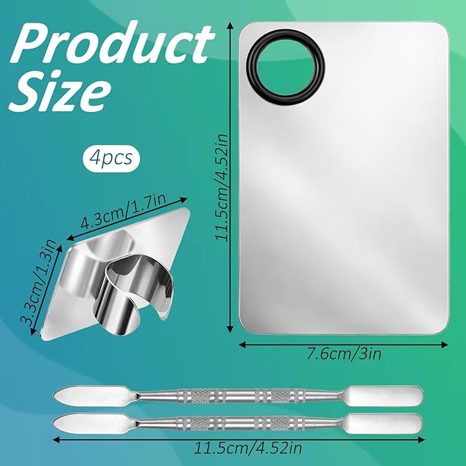 2 Pcs Makeup Mixing Palette with 2 pcs Foundation Spatula, Stainless Steel Cosmetic Makeup Palette Professional Nail Mixing Tray for Foundation, Lipstick, Nail Art and More