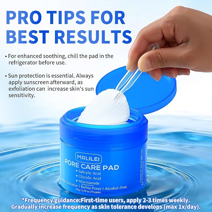 BHA Salicylic Acid Toner Pads with Pore Care - Dual-Textured Facial Exfoliation Toner Pads with Glycolic Acid, Niacinamide Daily Face Skincare - 70 Pads + 4 Trial Pads
