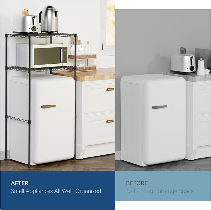2-Tier Mini Fridge and Microwave Storage Shelf,Adjustable Height Metal Small Refrigerator Stand,110 lbs Capacity per Shelf, Max 220 lbs Total for Kitchen, Office, and Dorms,24" L x 18" D x 52" H