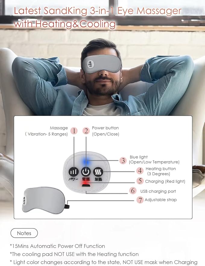 Cordless Heated Eye Massager with Cooling Eye Pad, Vibrating Heating Sleeping Mask for Men Women Kids -USB Charing Heated Eye Mask Electric for Dry Eyes, Relax,Travel (Pink)