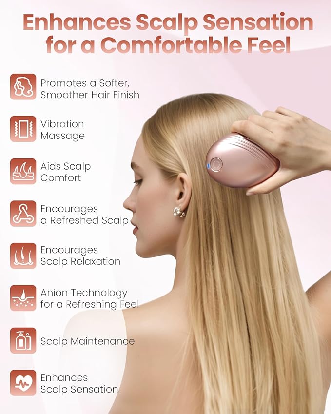 Electric Scalp Massager – Rechargeable Head Massager with Anion Technology, Portable Anti-Frizz Scalp Tool, Scalp Massager Gift for Men & Women(Pink)