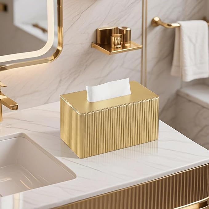 PU Leather Tissue Box Cover, Rectangle Tissue Box Holder with Magnetic Closure, Decorative Tissue Holder for Bathroom Bedroom Office (Rectangle for 180 to 230 Count Tissues)