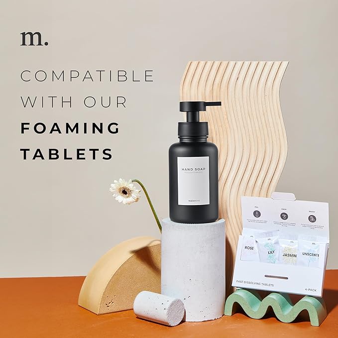 MaisoNovo Glass Foaming Soap Dispenser | Black Glass Black Pumps x 2 with Tray