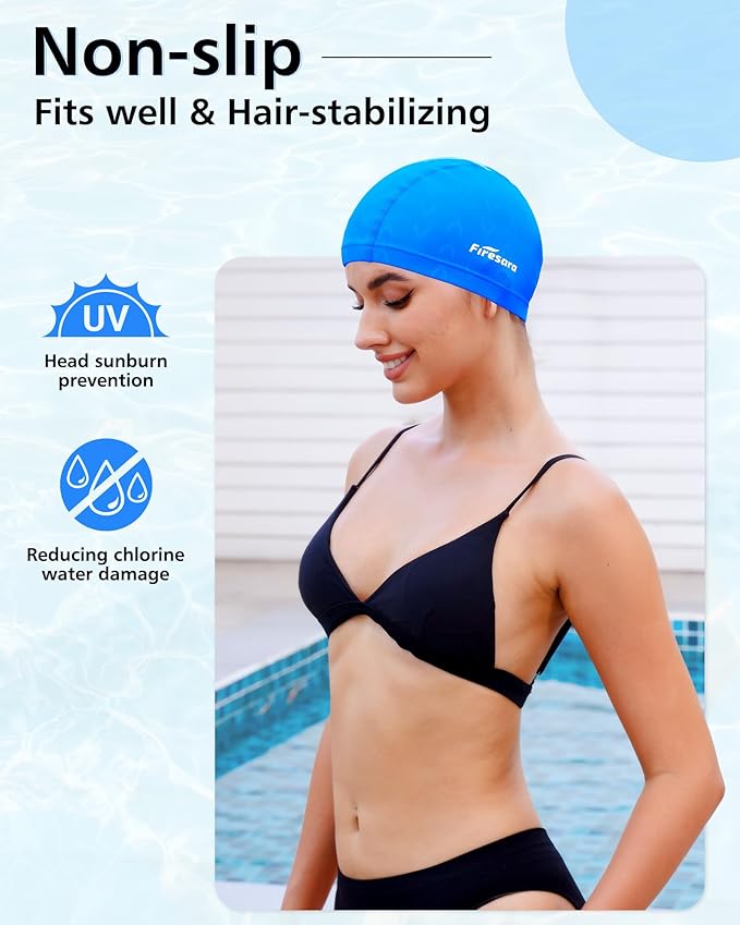 Firesara Fishtail Fabric Swim Cap for Men Women, Breathable High Elasticity Swimming Cap Hair Protection Quick Dry Soft for Long Hair Short Hair, Kids Boys and Girls