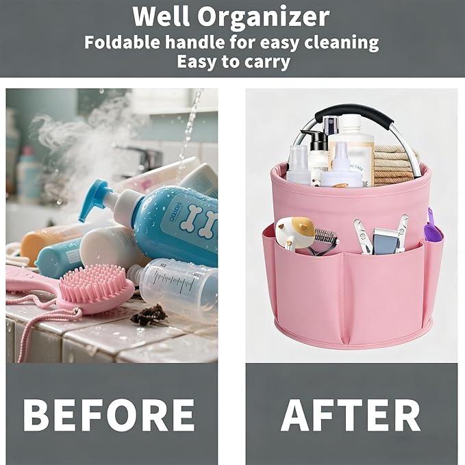 Felt Pet Dog Grooming Bag, Small Pet Grooming Tote Bag, 6-pocket Dog Grooming Supplies Organiser, Travel Outdoor Hold for Clippers Nail Grinder, Cleaning Brush, Trimmer, Nozzle, Pink